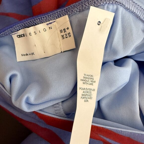 ASOS High Neck Backless Floral Mesh Mini Dress Women's 6 Blue Red Going Out NWT - Picture 15 of 16